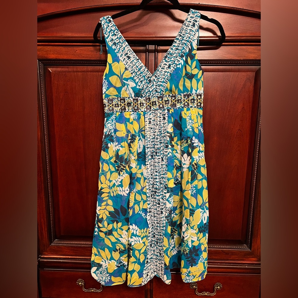 Floral Sleeveless Dress - Blue and Yellow